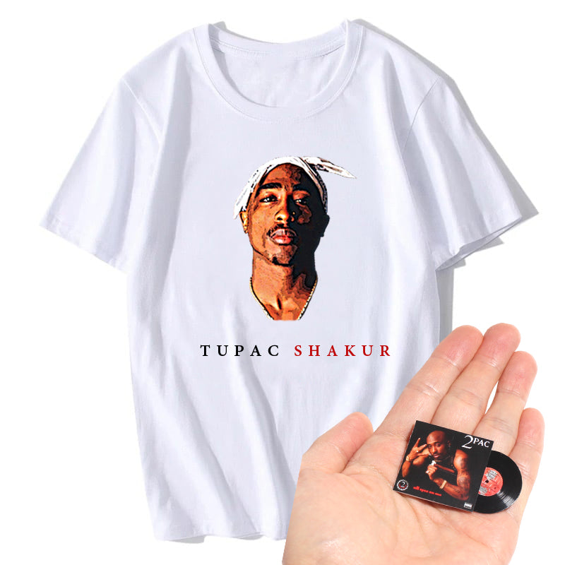 2PAC TUPACK SHAKUR ILLUSTED T-SHIRT AND MINIATURE VINYL